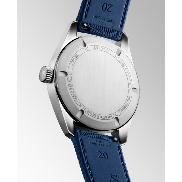 Montre Longines Spirit Pilot Automatique 39 mm Cadran Bleu Mat Bracelet Caoutchouc