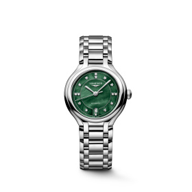 Montre Longines PrimaLuna 30 mm Automatique Cadran Nacre Vert Bracelet Acier