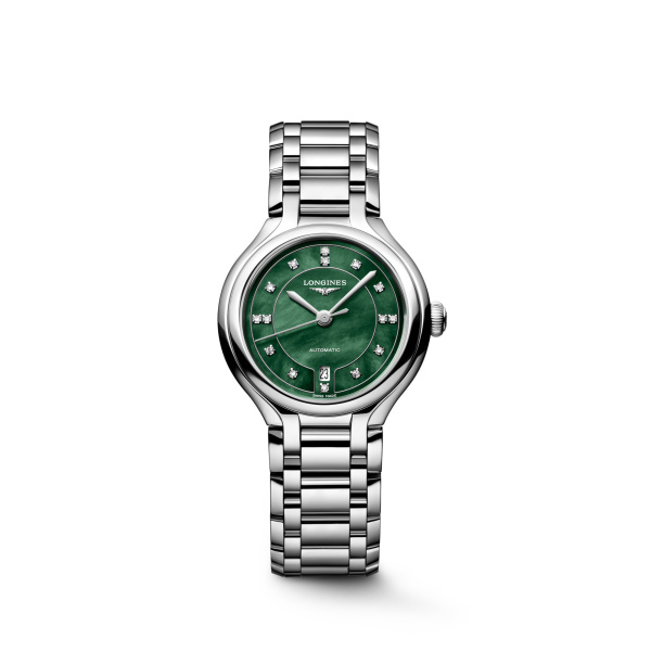 Montre Longines PrimaLuna 30 mm Automatique Cadran Nacre Vert Bracelet Acier