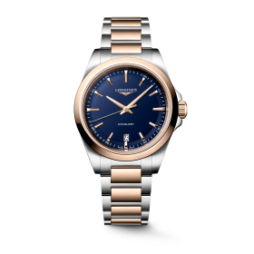 Montre Longines Conquest 38 mm Quartz Cadran Bleu Sablé Acier et PVD Rose