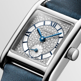 Montre Longines Mini DolceVita 21,50 x 29 mm Quartz Cadran Serti Nacre Bracelet Cuir Bleu
