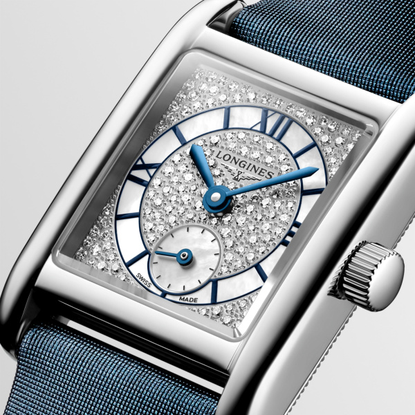 Montre Longines Mini DolceVita 21,50 x 29 mm Quartz Cadran Serti Nacre Bracelet Cuir Bleu