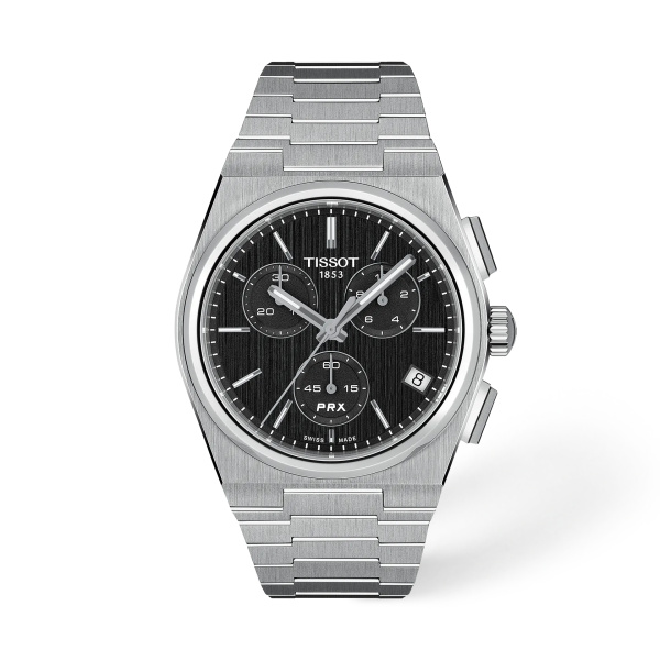 Montre Tissot PRX Quartz Chronograph 41 mm Cadran Noir Bracelet Acier