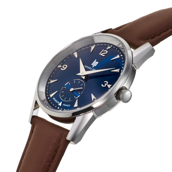 Montre Lip Himalaya 35 mm Quartz Cadran Bleu Bracelet Cuir Marron
