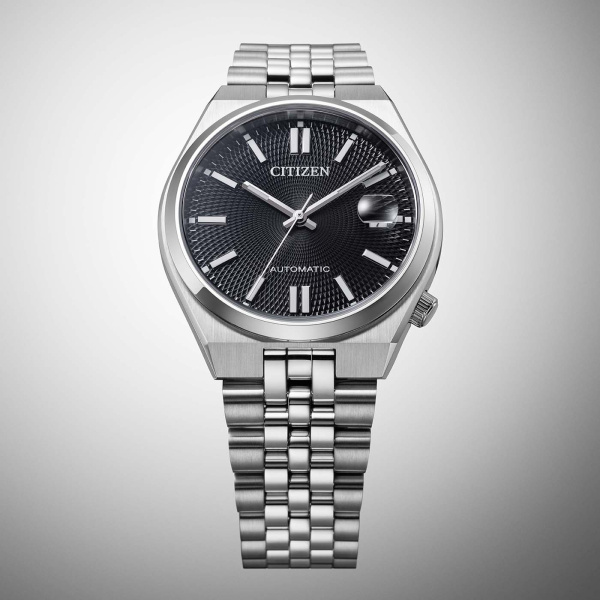 Montre Citizen Tsuyosa 60 37 mm Automatique Cadran Noir Guilloché Bracelet Acier