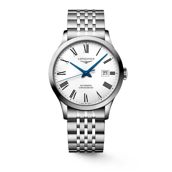 Montre Longines Record 40 mm Automatique Cadran Blanc Mat Bracelet Acier