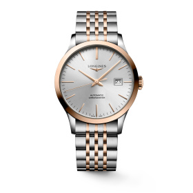 Montre Longines Record 40 mm Automatique Acier et Or Rose 18 Carats Cadran Argenté