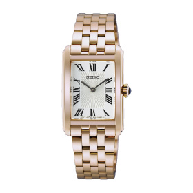 Montre Seiko Classique HGG002P1 22,2 mm Quartz Cadran Blanc Chiffres Romains Bracelet Acier Doré Rose