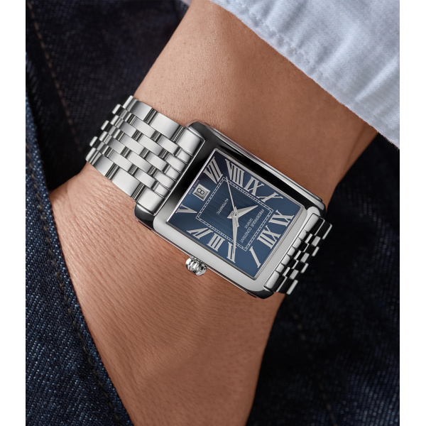 Montre Frederique Constant Classics Carrée Automatic 42,3 x 30 mm Cadran Bleu Bracelet Acier