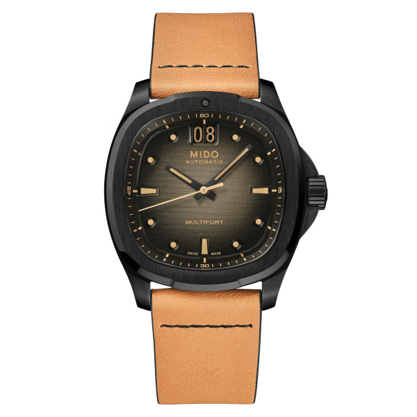 Montre Mido Multifort TV Big Date 39,2 x 40 mm Automatique Cadran Gris Dégradé Bracelet Cuir Brun