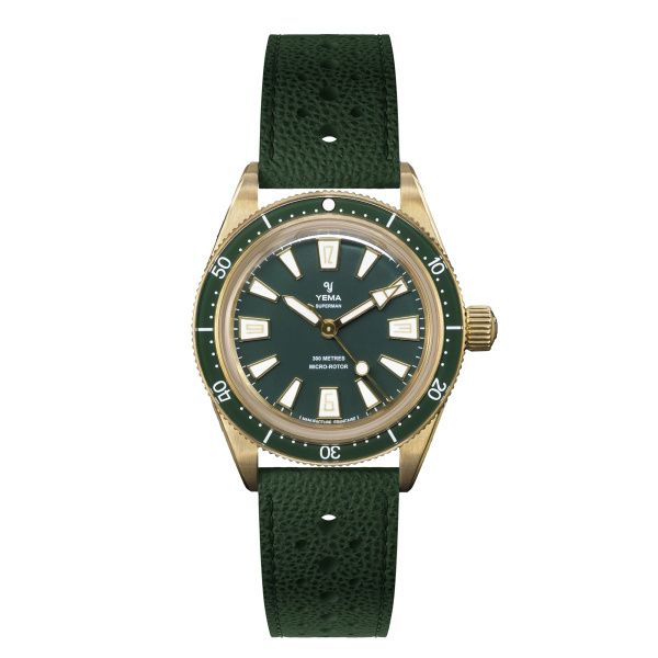 Montre Yema Skin Diver Slim Bronze CMM.20 39 mm Automatique Cadran Vert Bracelet Cuir