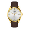 Montre Tissot PR 100 40 mm Quartz PVD Or Jaune Cadran Argenté Bracelet Cuir Brun