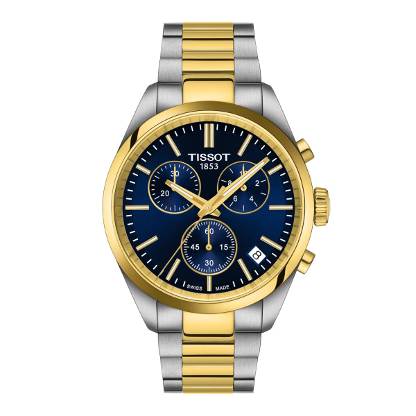 Montre Tissot PR 100 Chronographe 40 mm Quartz Acier et PVD Or Cadran Bleu