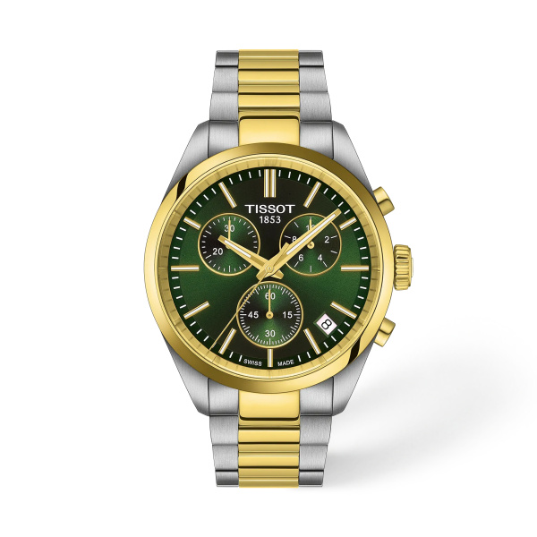 Montre Tissot PR 100 Chronographe 40 mm Quartz Acier et PVD Or Cadran Vert
