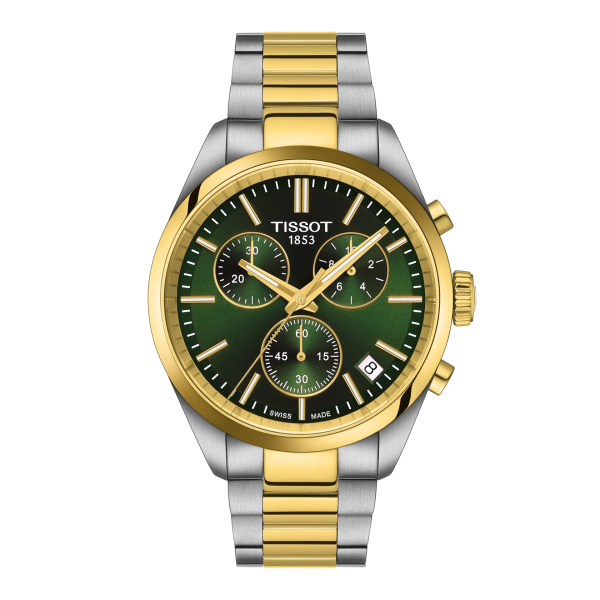 Montre Tissot PR 100 Chronographe 40 mm Quartz Acier et PVD Or Cadran Vert