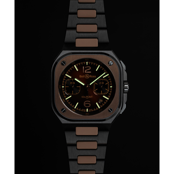 Montre Bell & Ross BR-05 Chrono S.T. Dupont 42 mm Bracelet Or Rose et Acier