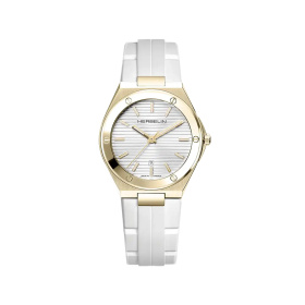 Montre Herbelin Cap Camarat 33 mm Quartz PVD Or Jaune Bracelet Caoutchouc Blanc