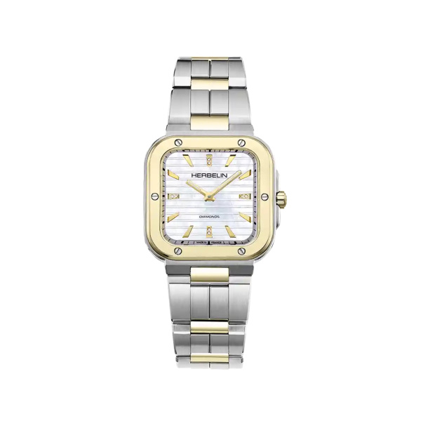 Montre Herbelin Cap Camarat Square 30 mm Quartz Bicolore Cadran Nacre Diamants
