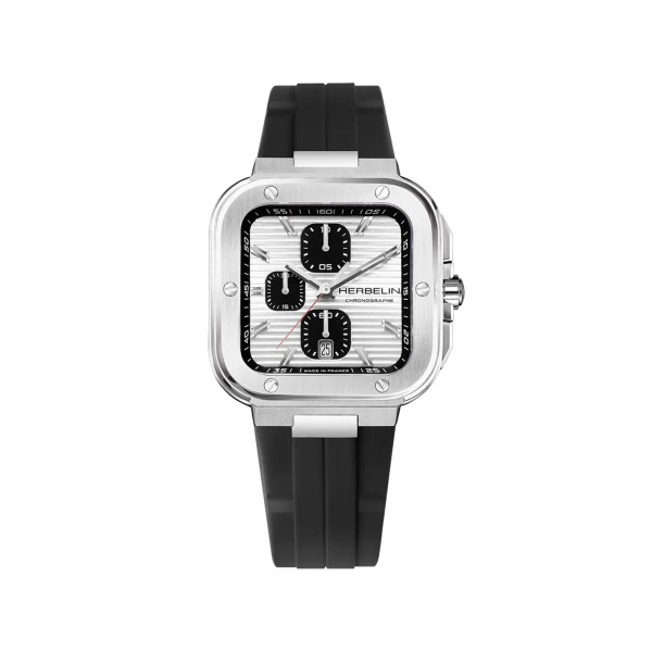 Montre Herbelin Cap Camarat Square Chronographe 40,5 mm Quartz Cadran Argent Bracelet Caoutchouc