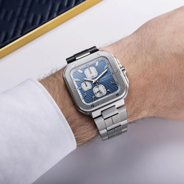 Montre Herbelin Cap Camarat Square Chronographe 40,5 mm Quartz Cadran Bleu Bracelet Acier
