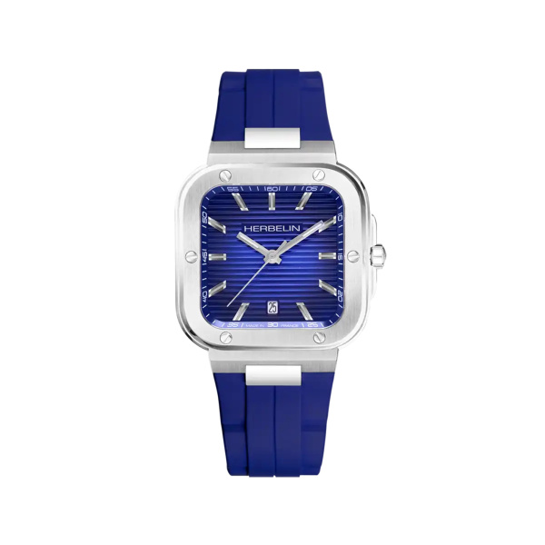 Montre Herbelin Cap Camarat Square 39 mm Quartz Cadran Bleu Cobalt Bracelet Caoutchouc Bleu