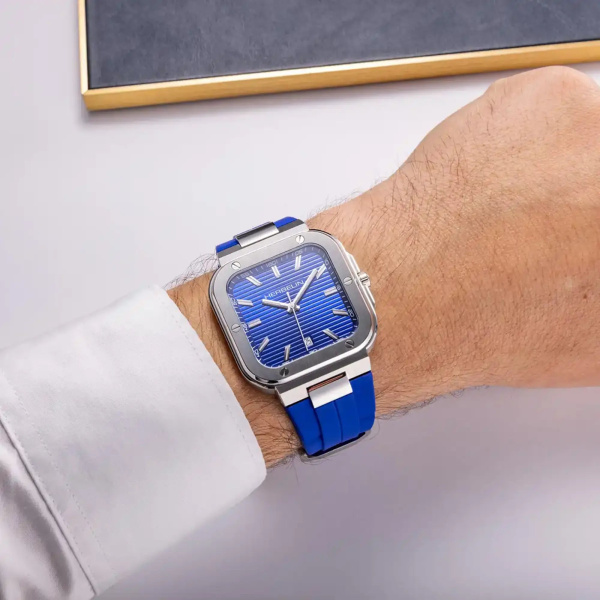 Montre Herbelin Cap Camarat Square 39 mm Quartz Cadran Bleu Cobalt Bracelet Caoutchouc Bleu