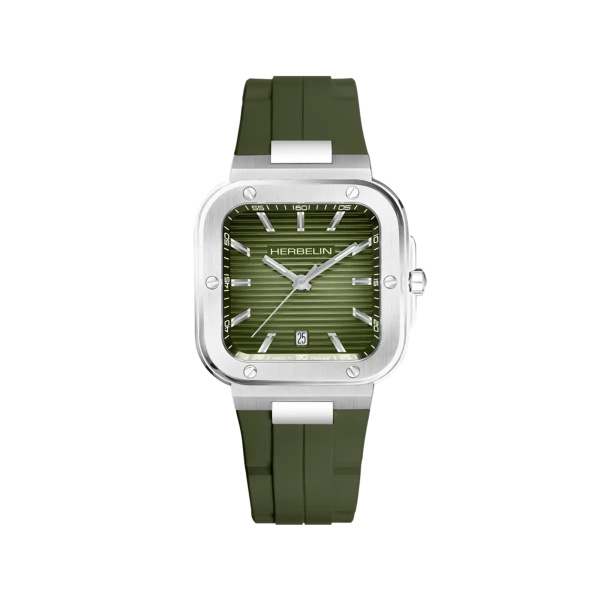 Montre Herbelin Cap Camarat Square 39 mm Quartz Cadran Vert Kaki Bracelet Caoutchouc Kaki