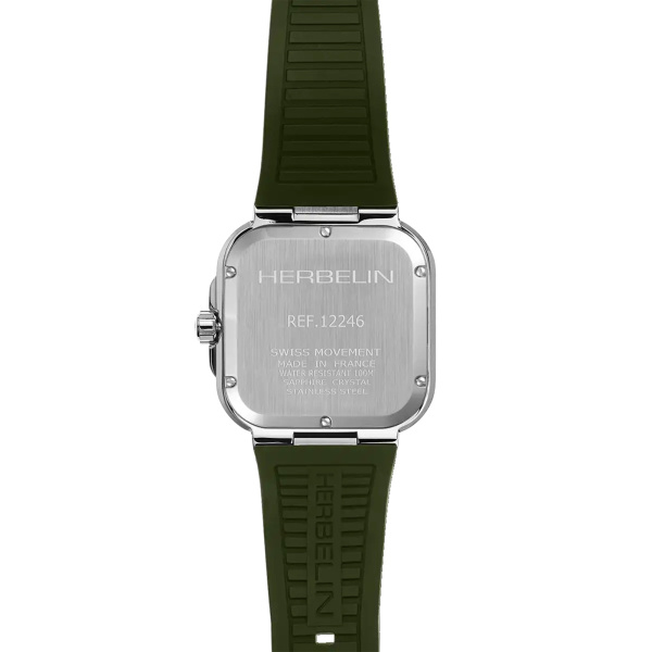 Montre Herbelin Cap Camarat Square 39 mm Quartz Cadran Vert Kaki Bracelet Caoutchouc Kaki