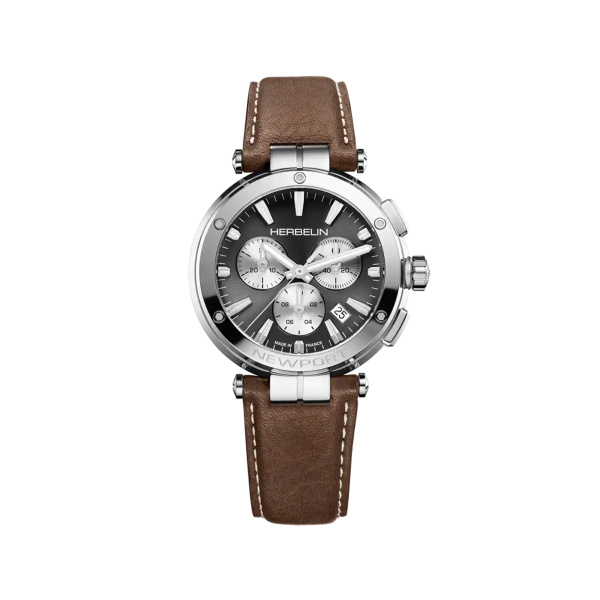 Montre Herbelin Newport 40,5 mm Chronographe Cadran Anthracite Bracelet Cuir Brun