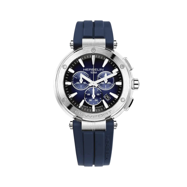 Montre Herbelin Newport 43 mm Chronographe Cadran Bleu Acier Bracelet Caoutchouc