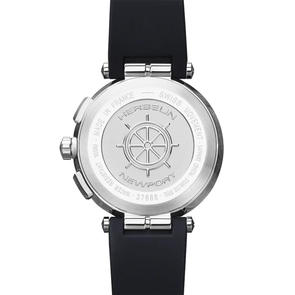 Montre Herbelin Newport 43 mm Chronographe Cadran Bleu Acier Bracelet Caoutchouc