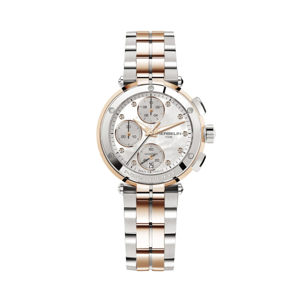 Montre Herbelin Newport Chrono 35 mm Cadran Nacre Diamants PVD Or Rose