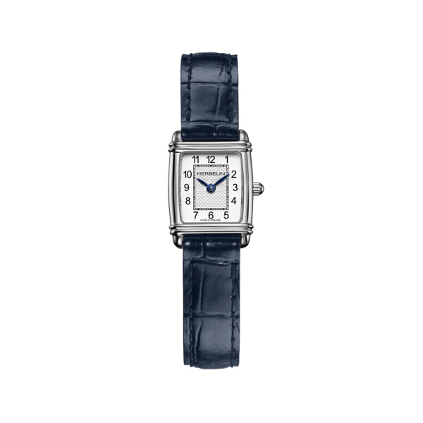 Montre Herbelin Art Déco Tonneau 19,4 mm Quartz Chiffres Arabes Cuir Bleu