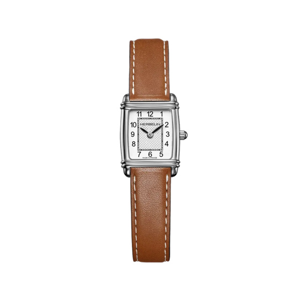 Montre Herbelin Art Déco Tonneau 19,4 mm Quartz Cadran Argent Guilloché Cuir Camel