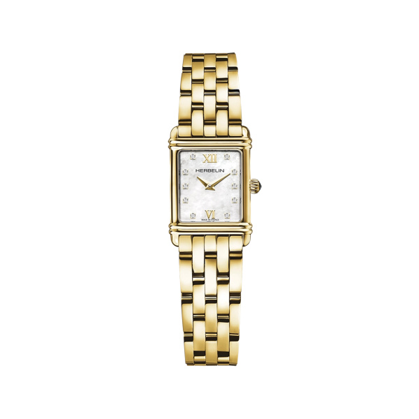 Montre Herbelin Art Déco 24,4 mm Quartz PVD Or Jaune Cadran Nacre Zirconiums