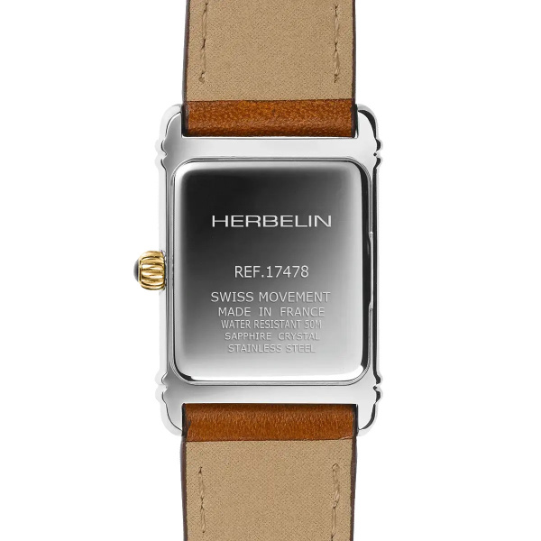 Montre Herbelin Art Déco 24,4 mm Quartz Bicolore Cadran Argent Brossé Cuir Camel