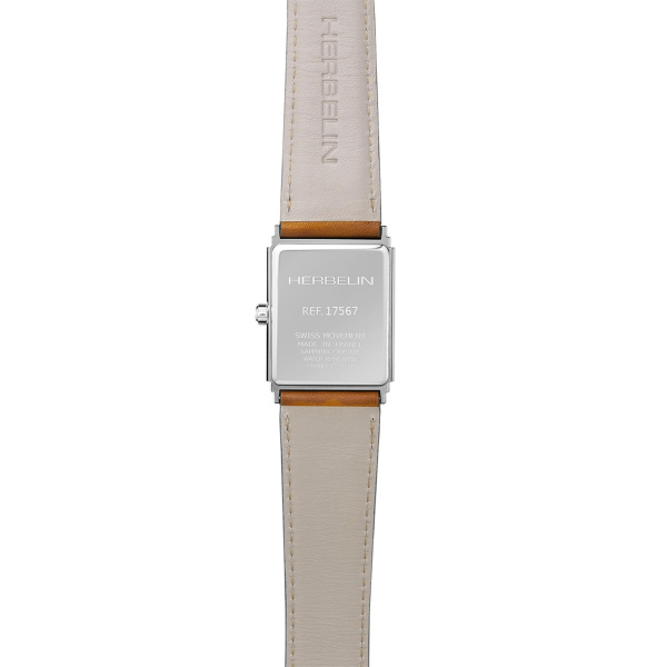 Montre Herbelin Art Déco 1925's 27 mm Quartz Cadran Argent Soleillé Cuir Camel