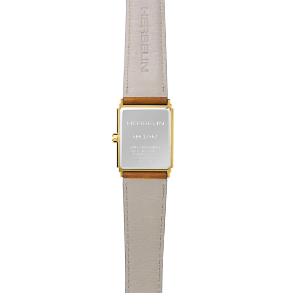 Montre Herbelin Art Déco 1925's 27 mm Quartz PVD Or Jaune Cuir Camel