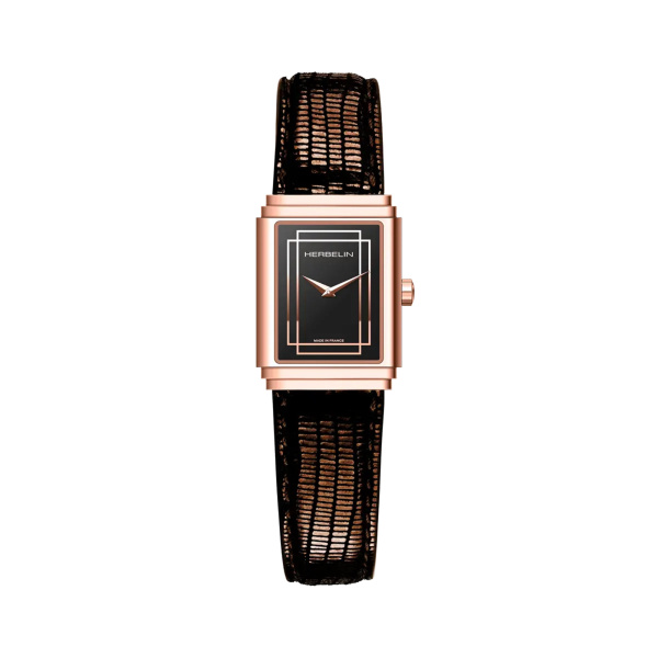 Montre Herbelin Art Déco 1925's 22 mm Quartz PVD Or Rose Cadran Noir Laqué