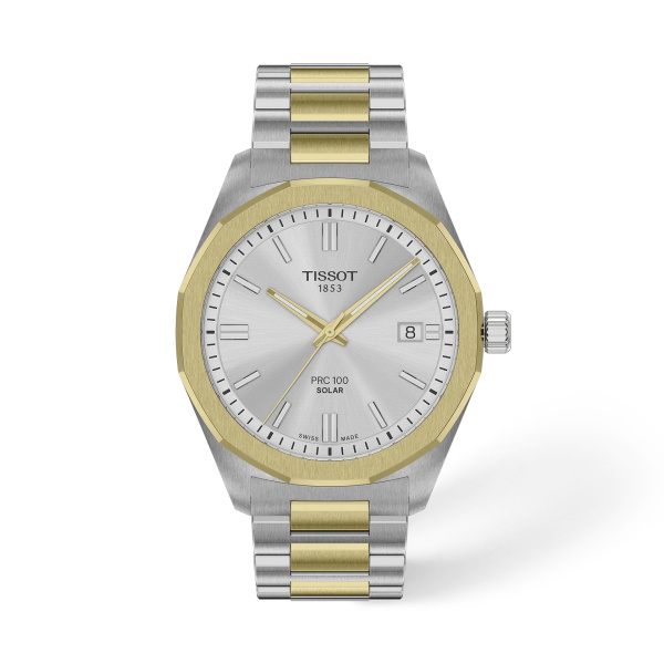 Montre Tissot PRC 100 Solar 39 mm Quartz Cadran Argent Bicolore Doré