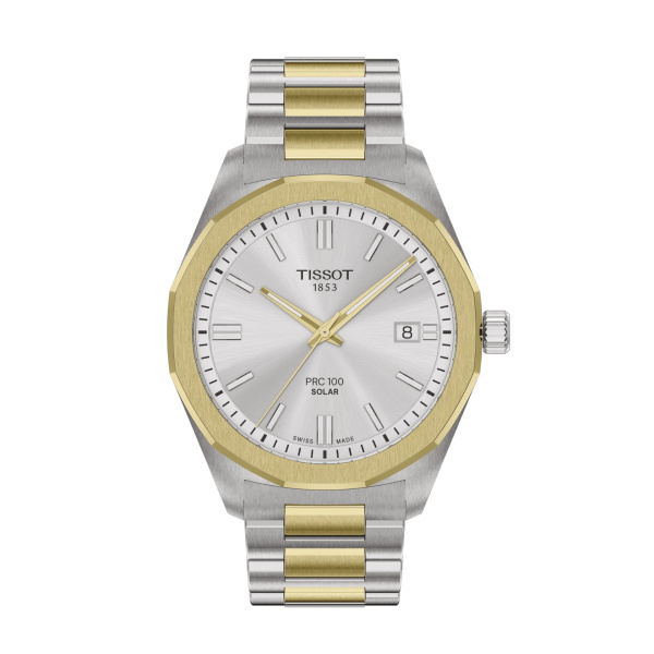 Montre Tissot PRC 100 Solar 39 mm Quartz Cadran Argent Bicolore Doré