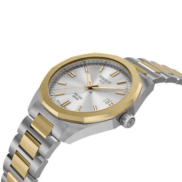 Montre Tissot PRC 100 Solar 39 mm Quartz Cadran Argent Bicolore Doré