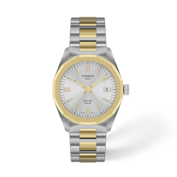 Montre Tissot PRC 100 Solar 34 mm Quartz Cadran Argent Bicolore Doré