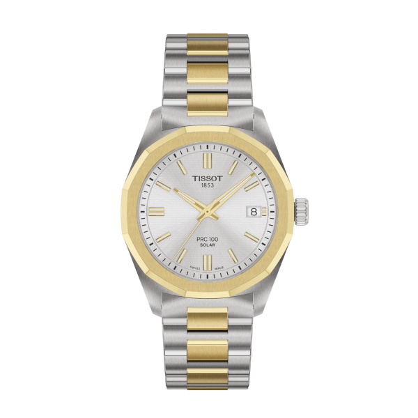 Montre Tissot PRC 100 Solar 34 mm Quartz Cadran Argent Bicolore Doré