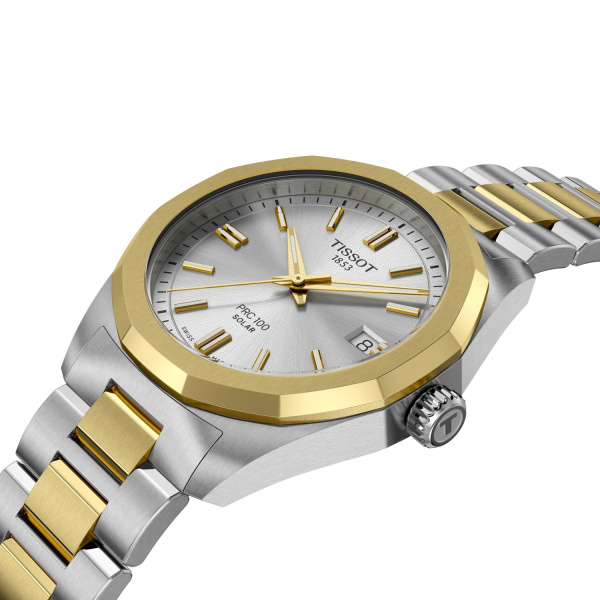 Montre Tissot PRC 100 Solar 34 mm Quartz Cadran Argent Bicolore Doré