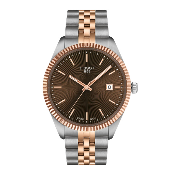 Montre Tissot Ballade 40 mm Quartz Cadran Brun Bicolore Ton Or Rose
