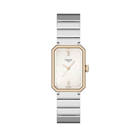 Montre Tissot SRV 30 mm Quartz Cadran Nacre Blanche Boîtier Ton Or Rose Bracelet Acier