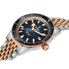 Montre Rado Captain Cook 39 mm Automatique Cadran Dégradé Bleu Bicolore Ton Or Rose