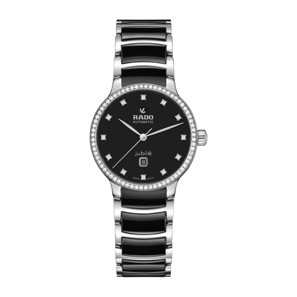 Montre Rado Centrix Automatic Diamonds 30,5 mm Cadran Noir Lunette Sertie Bracelet Céramique