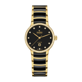 Montre Rado Centrix Automatic Diamonds 30,5 mm Cadran Noir PVD Doré Bracelet Céramique